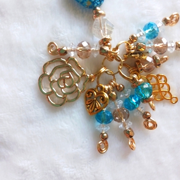 Artisan Handcrafted Handmade Gold Turquoise Charm Purse Jewelry Handbag Keychain - Picture 10 of 16